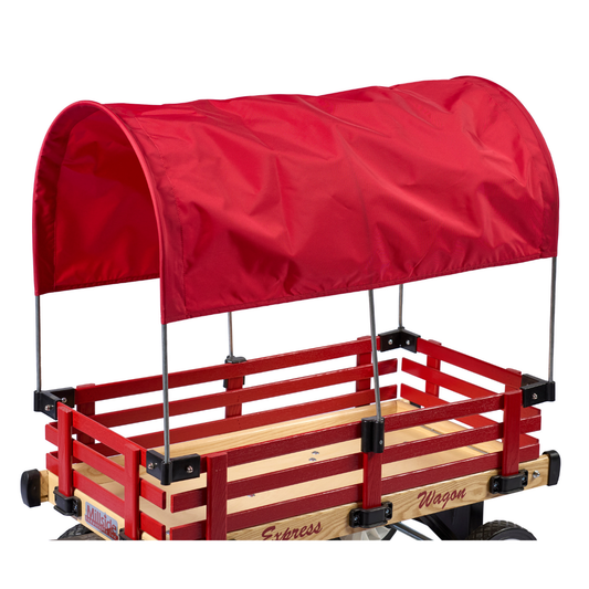 Full-length red wagon canopy for 20x38 and 16x34 wagons, durable hand-sewn fabric for all-weather outdoor use