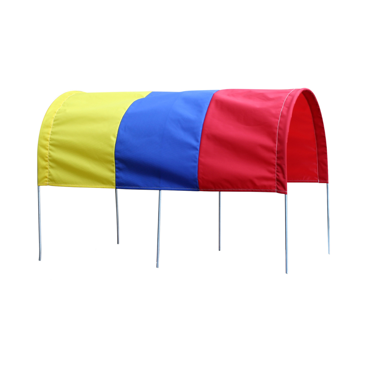 Rainbow color wagon canopy for 20x38 wagons, durable hand-sewn fabric in red, blue, and yellow for outdoor coverage