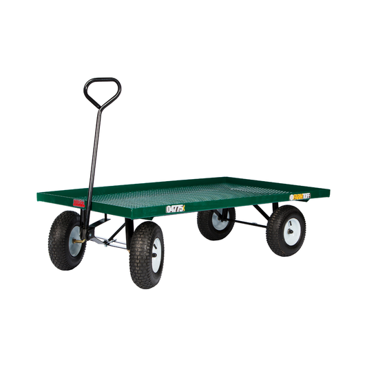 Single tier metal deck wagon with green powder-coated finish, 36x60 inch platform, and 5x13 pneumatic tires