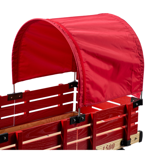 Half-length red wagon canopy for 20x38 and 16x34 wagons, durable hand-sewn fabric for outdoor sun and rain protection