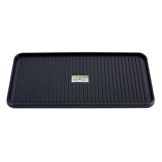 Black 14x29 inch boot tray with anti-slip ridges and raised edges for mud, snow, and water containment