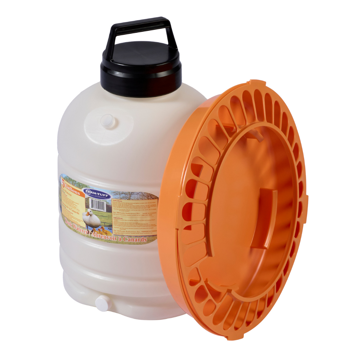 Side view of 5-gallon duck waterer