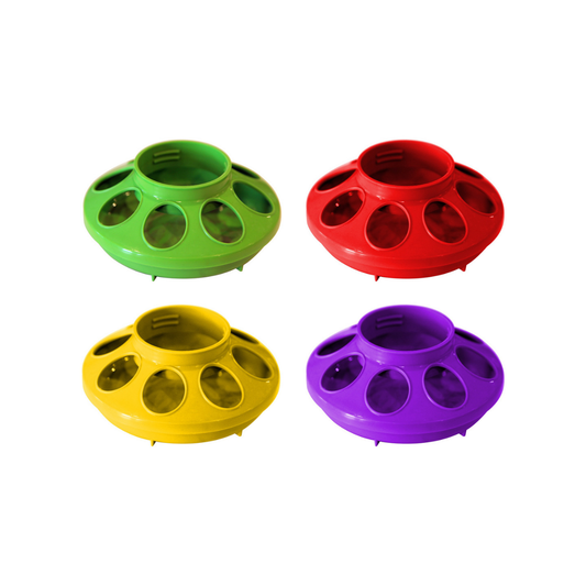 Multi-colored plastic poultry feeder bottoms