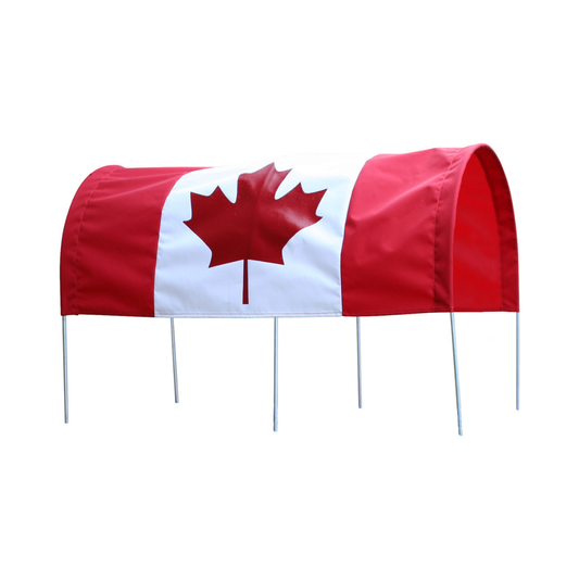 Canadian flag wagon canopy for 20x38 and 16x34 wagons, red and white fabric cover for outdoor use