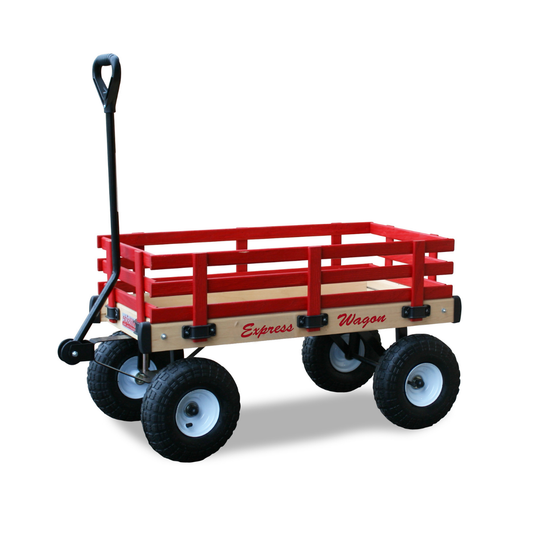 Kids red express wagon with hardwood racks and 16x36 deck for outdoor play or transport