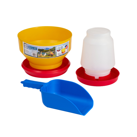 All-in-one poultry starter kit with feeder and waterer