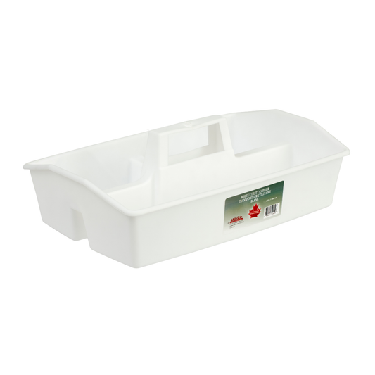 White plastic utility carrier with three compartments and easy-grip handle for multipurpose organizing